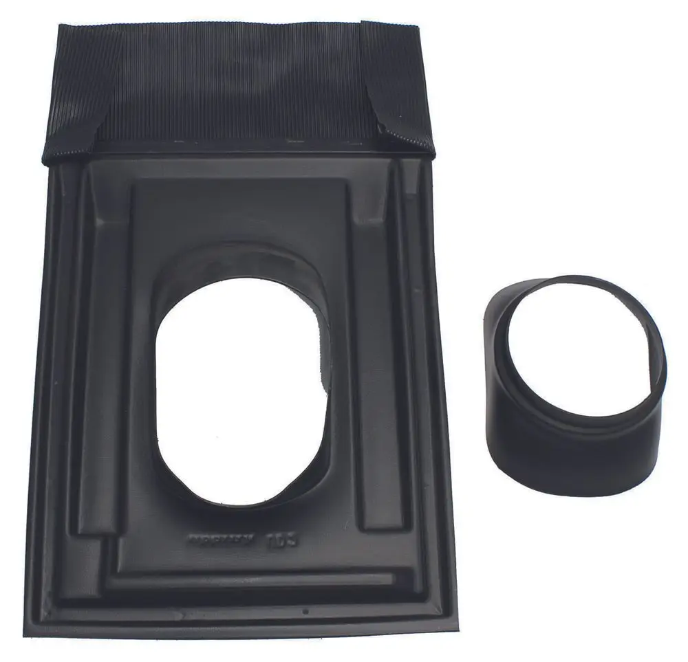 Schwarze Universal-Dachpfanne für Abgassystem mit passendem Anschlussstück, geeignet für Vaillant Produkte und kompatibel mit DN 160.